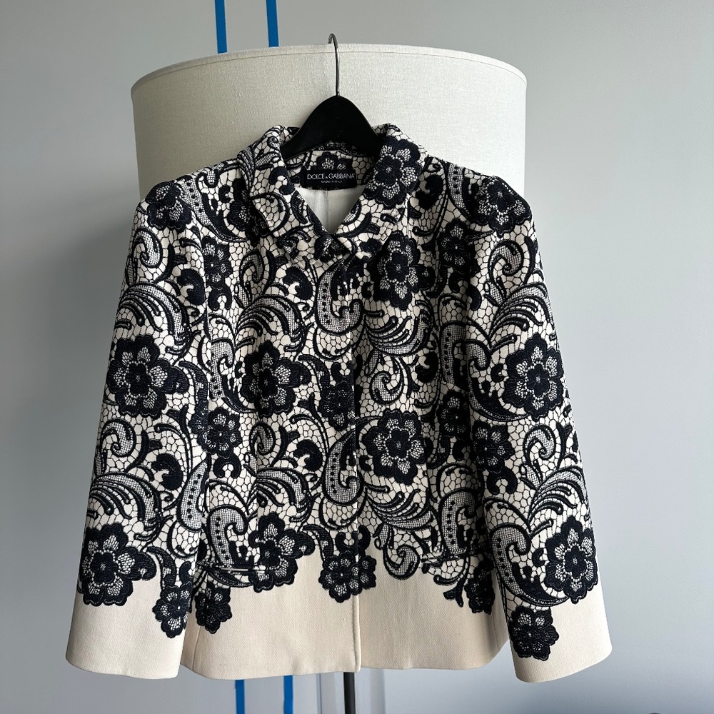 Dolce & Gabbana Cream & Black Lace Detail Jacket